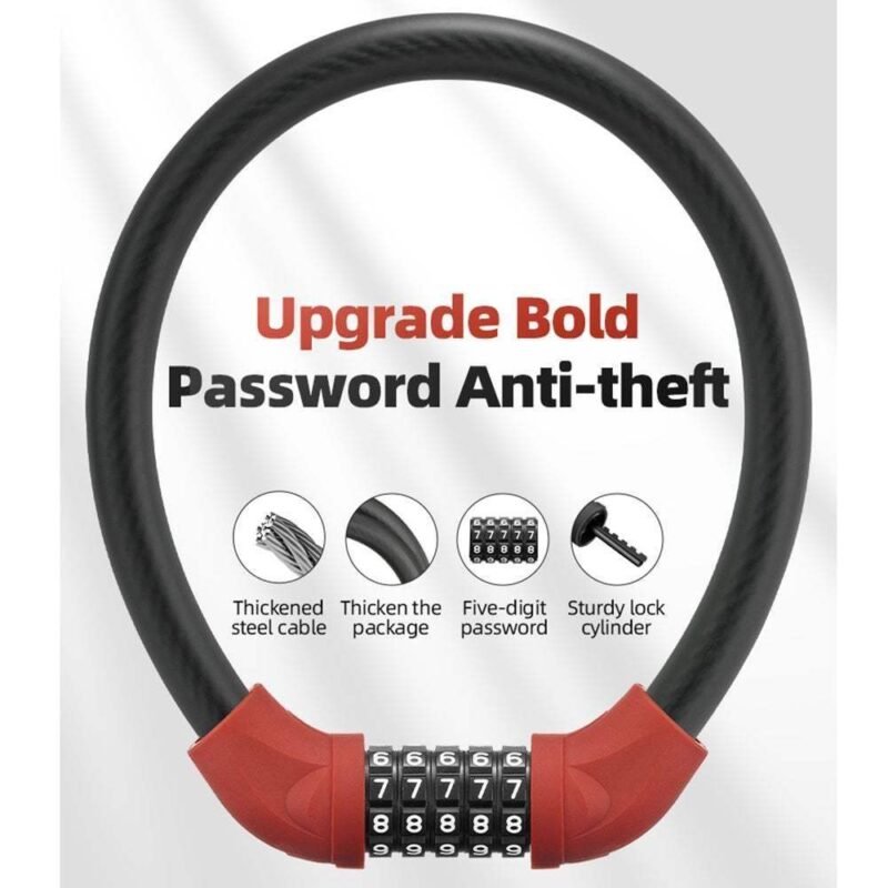 Vakole Bike Lock Steel Five-digit Code Anti-theft 1.72CM Bold Cable Password Lock - Image 2