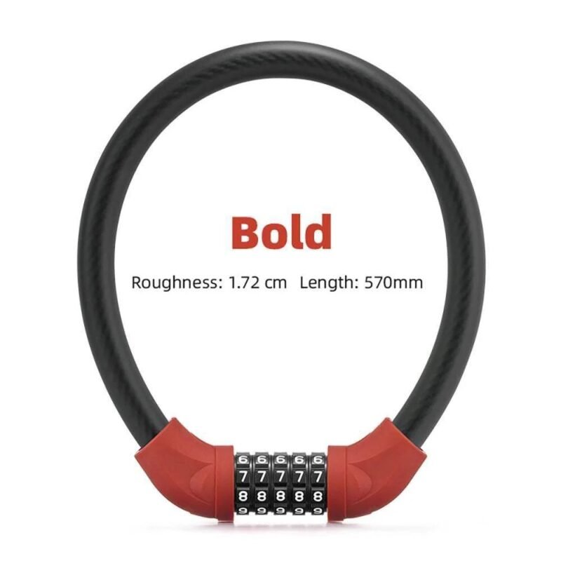 Vakole Bike Lock Steel Five-digit Code Anti-theft 1.72CM Bold Cable Password Lock - Image 3