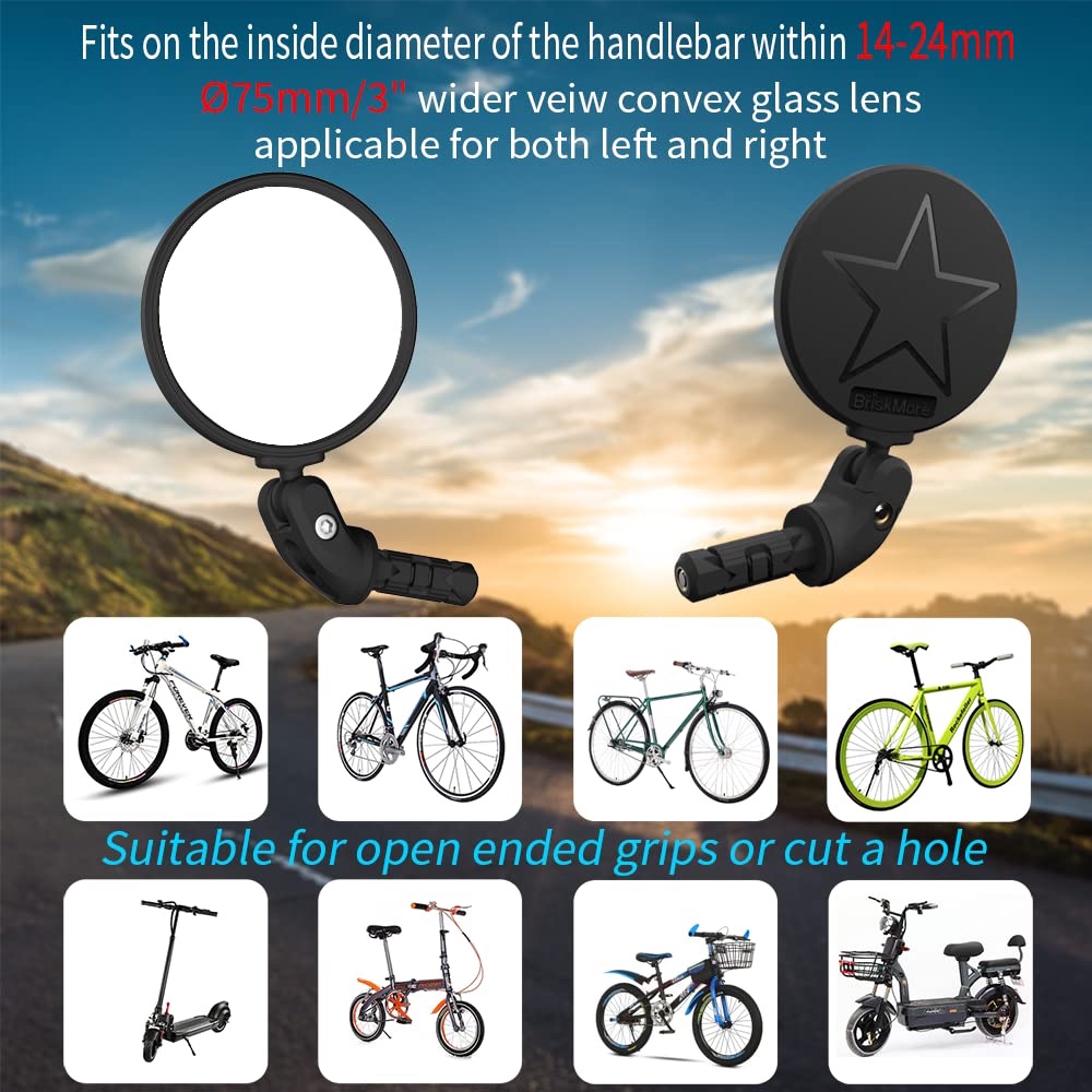 Brisk more Bike Mirrors, HD Glass Convex Lens - Imagen 3