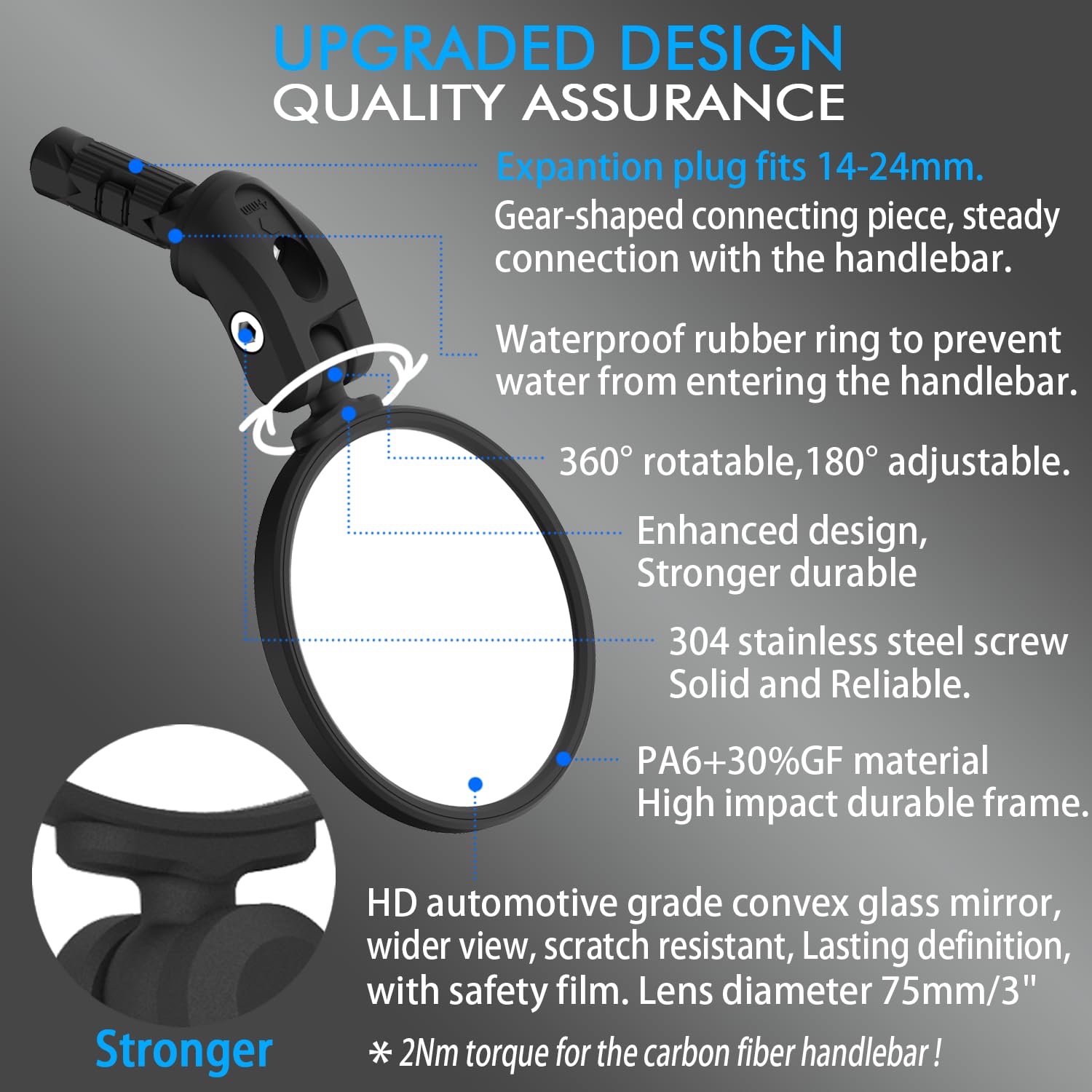 Brisk more Bike Mirrors, HD Glass Convex Lens - Imagen 4